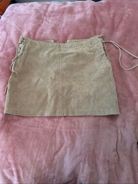Classic Tan Corduroy Mini Skirt with Side Lace-Up